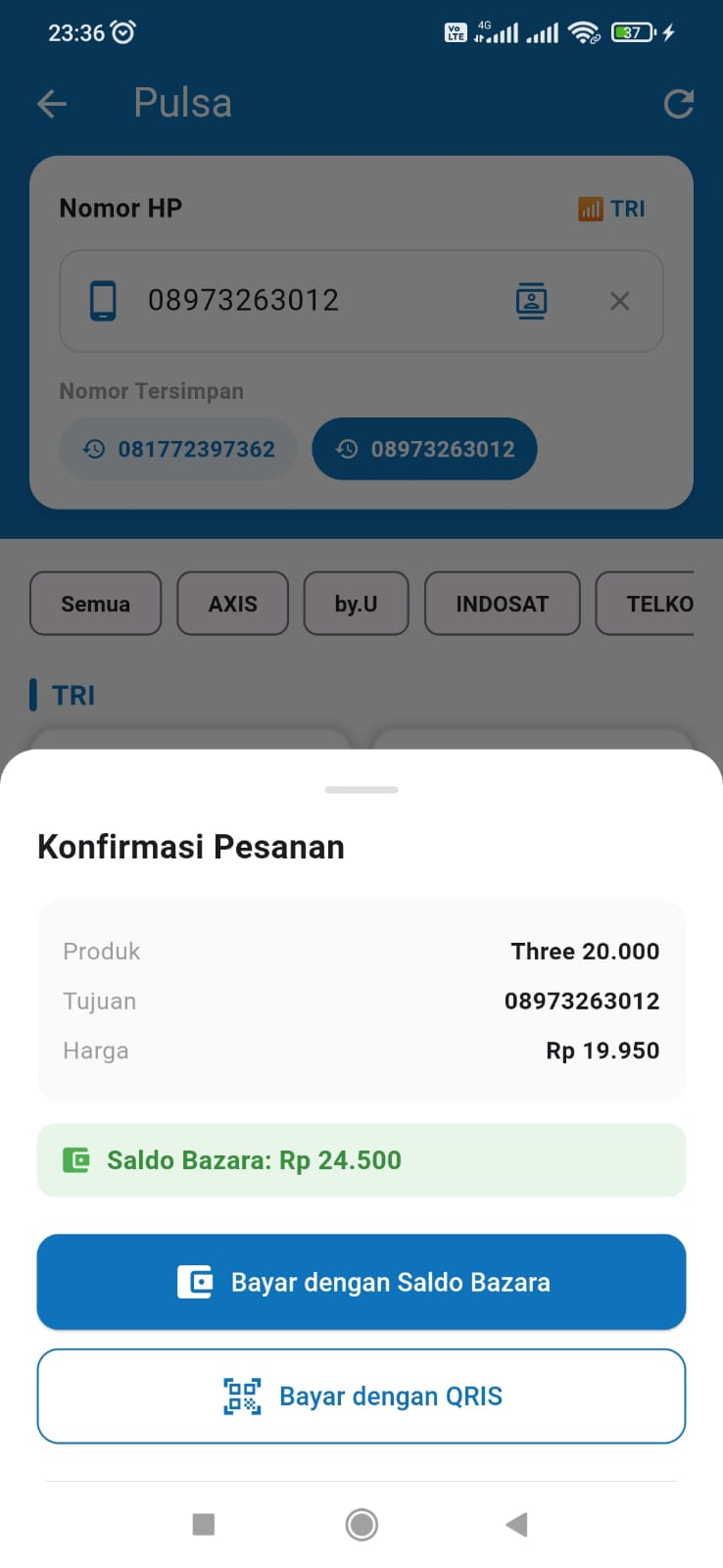 Konfirmasi pesanan dan pilih metode bayar