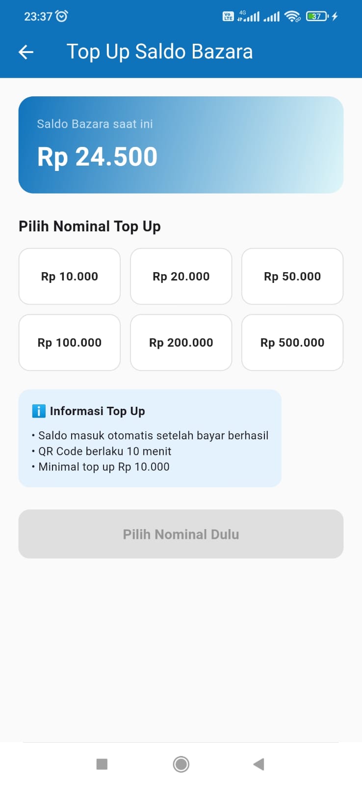 Buka halaman Top Up Saldo Bazara