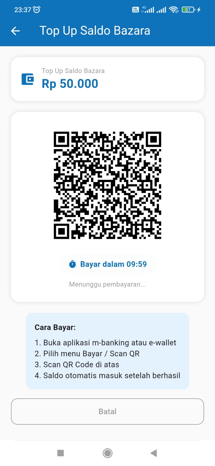 Scan QR untuk top up saldo